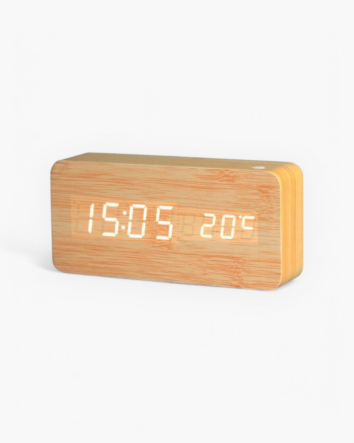 Digital Alarm Clock Wooden LED Display Time Temperature Humidity