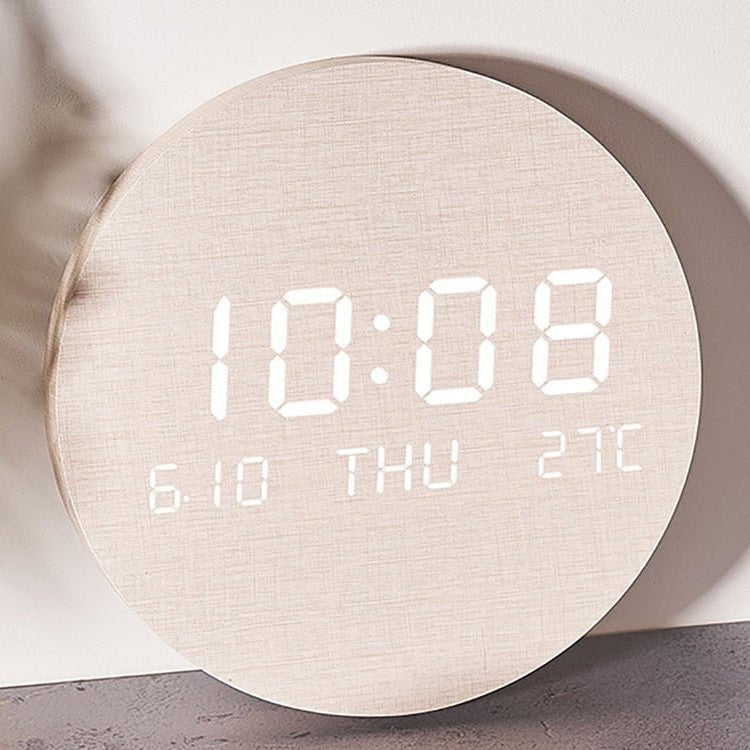 Digital Desk Clock Wood-Look LED Time & Temperature