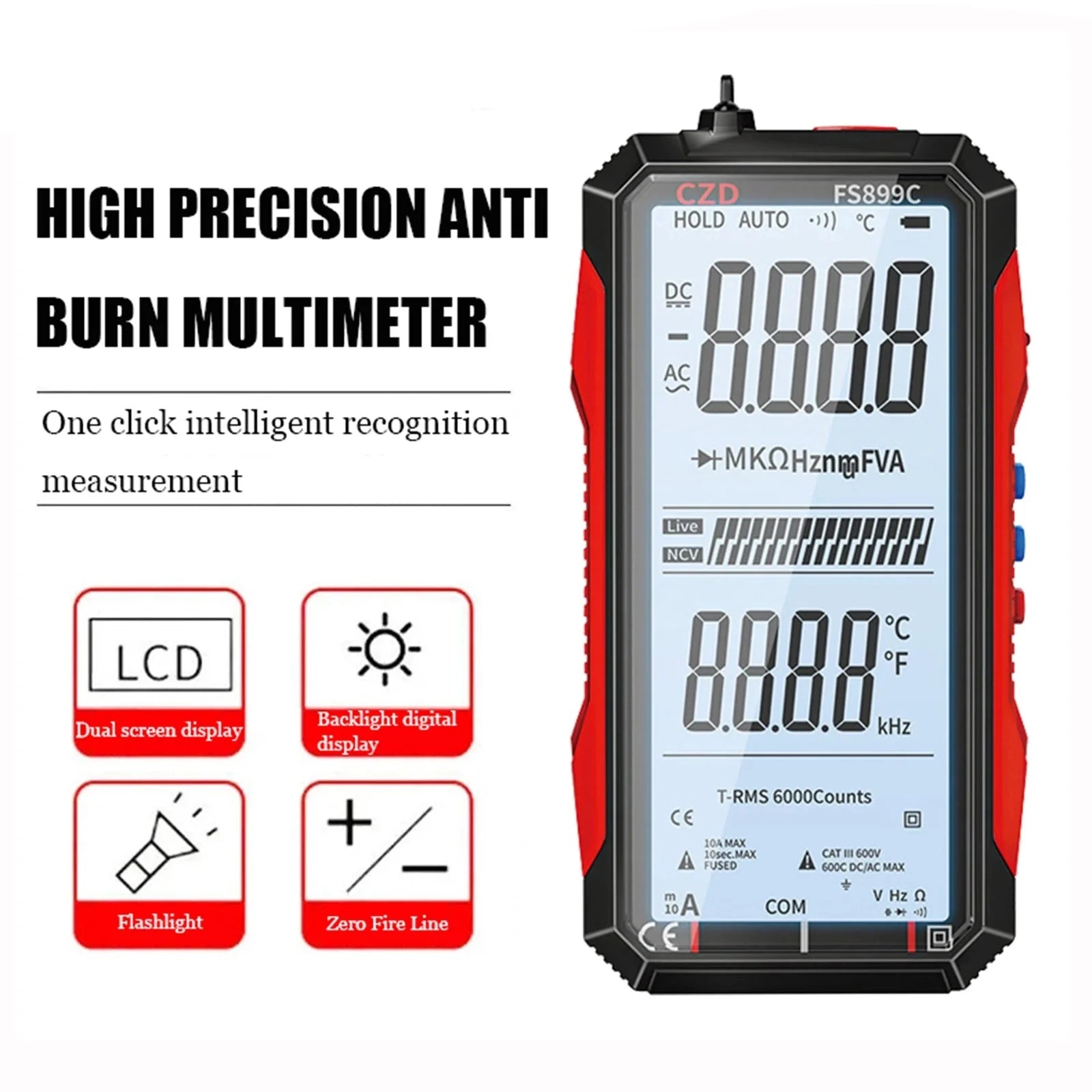 Digital Multimeter Auto-Range Large LCD USB Rechargeable