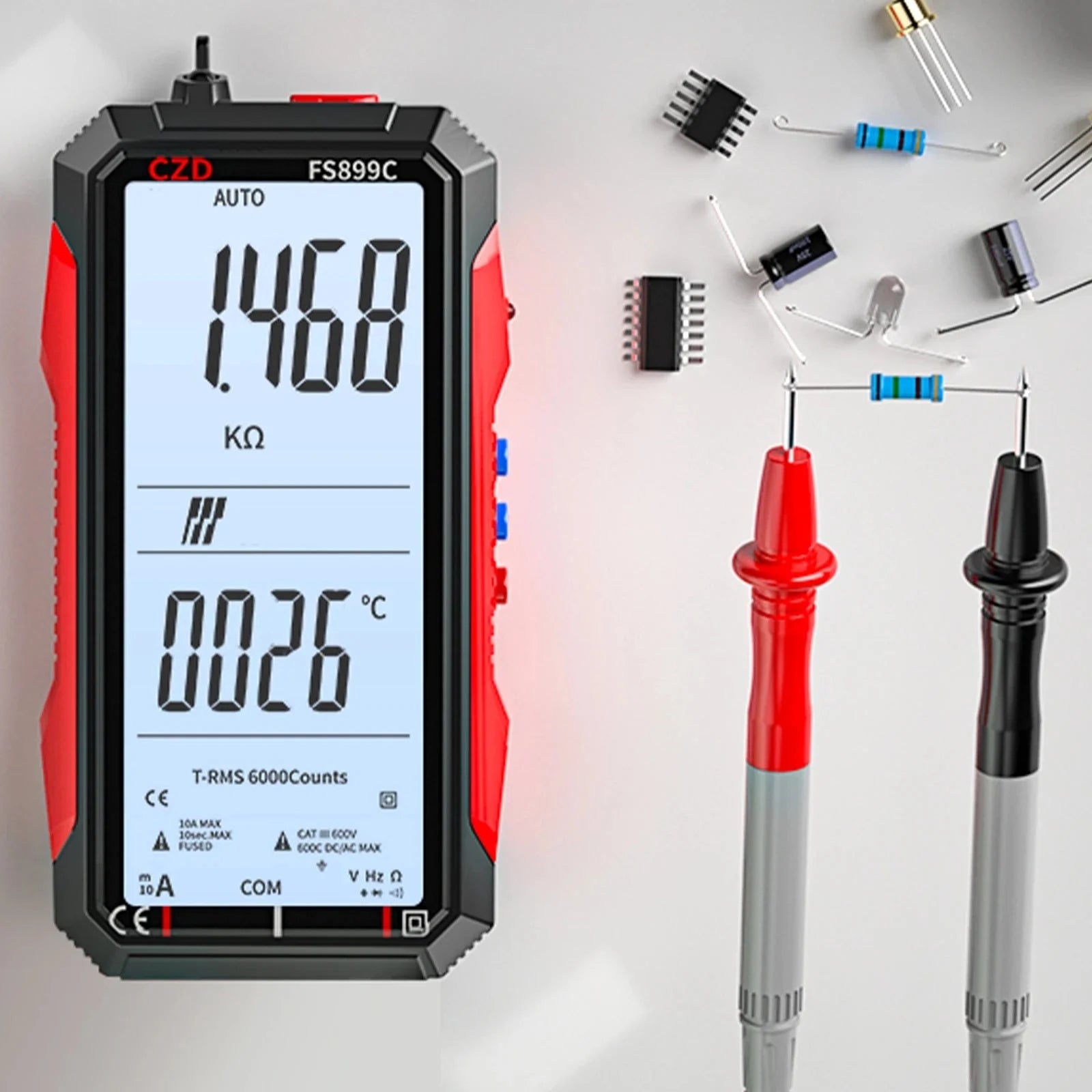 Digital Multimeter Auto-Range Large LCD USB Rechargeable