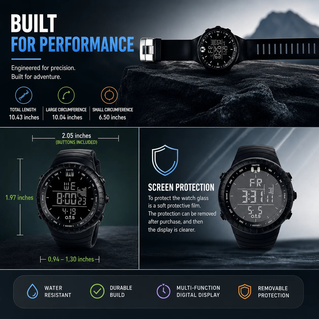 Digital Sports Watch Shockproof Water-Resistant LED Backlight