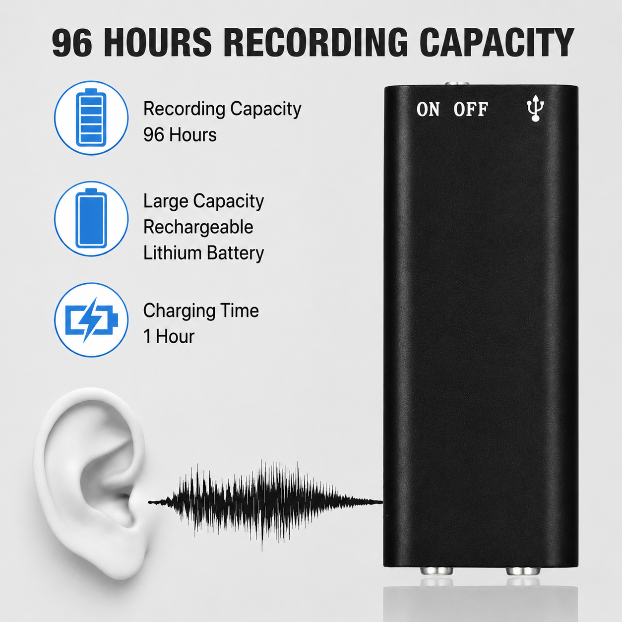 Digital Voice Recorder One-Touch Long Battery Lavalier Mic