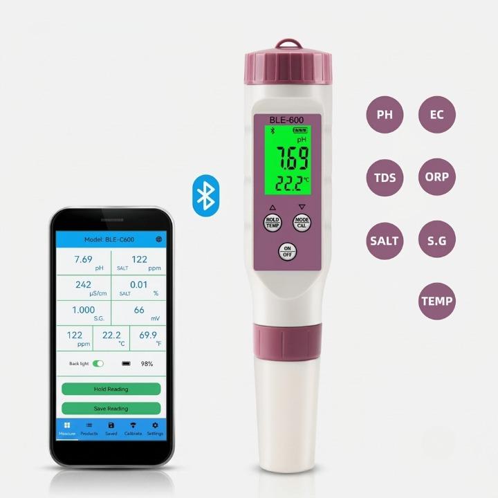 Digital Water Tester 7-in-1 Bluetooth Backlit LCD