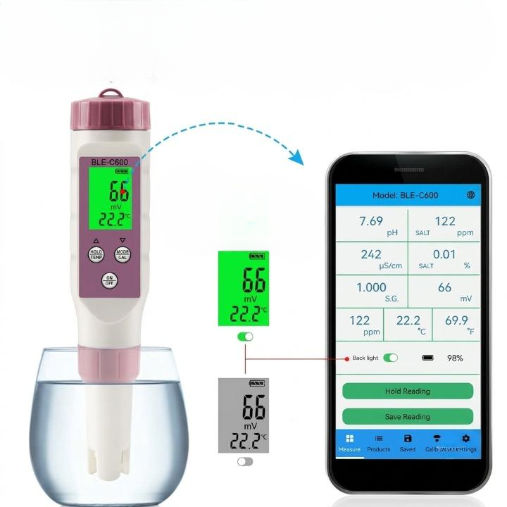 Digital Water Tester 7-in-1 Bluetooth Backlit LCD