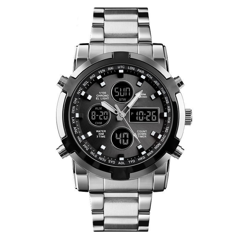 Digital Wristwatch Large 1.9 Inch Dial 3 Time Zones