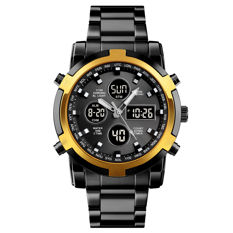 Digital Wristwatch Large 1.9 Inch Dial 3 Time Zones