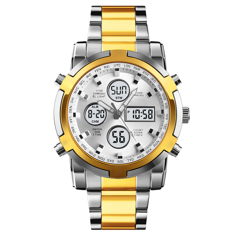 Digital Wristwatch Large 1.9 Inch Dial 3 Time Zones