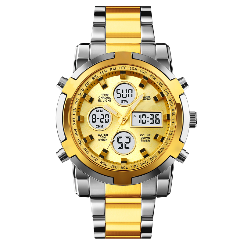 Digital Wristwatch Large 1.9 Inch Dial 3 Time Zones