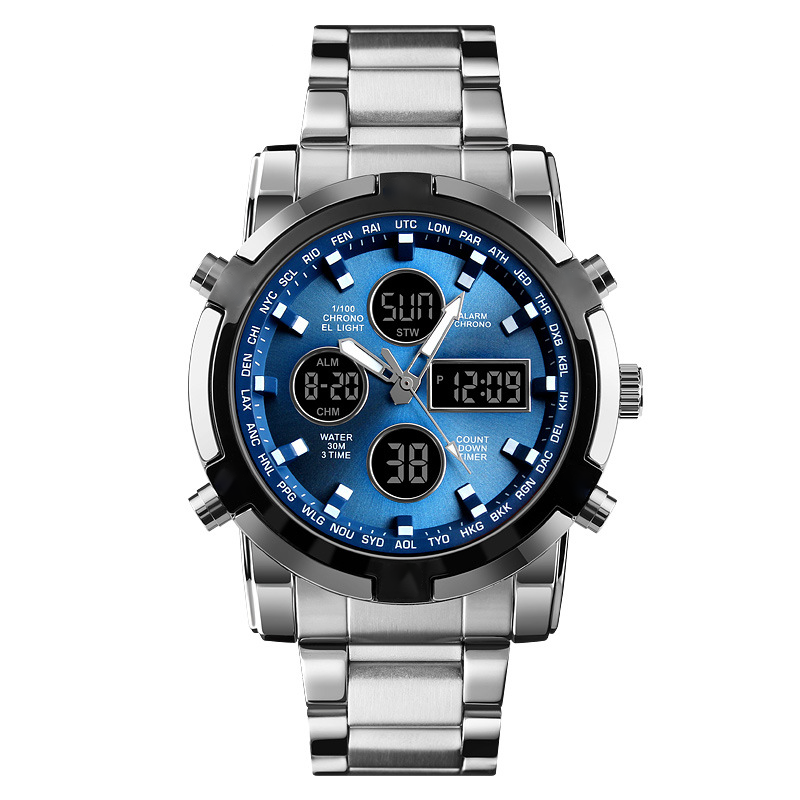 Digital Wristwatch Large 1.9 Inch Dial 3 Time Zones