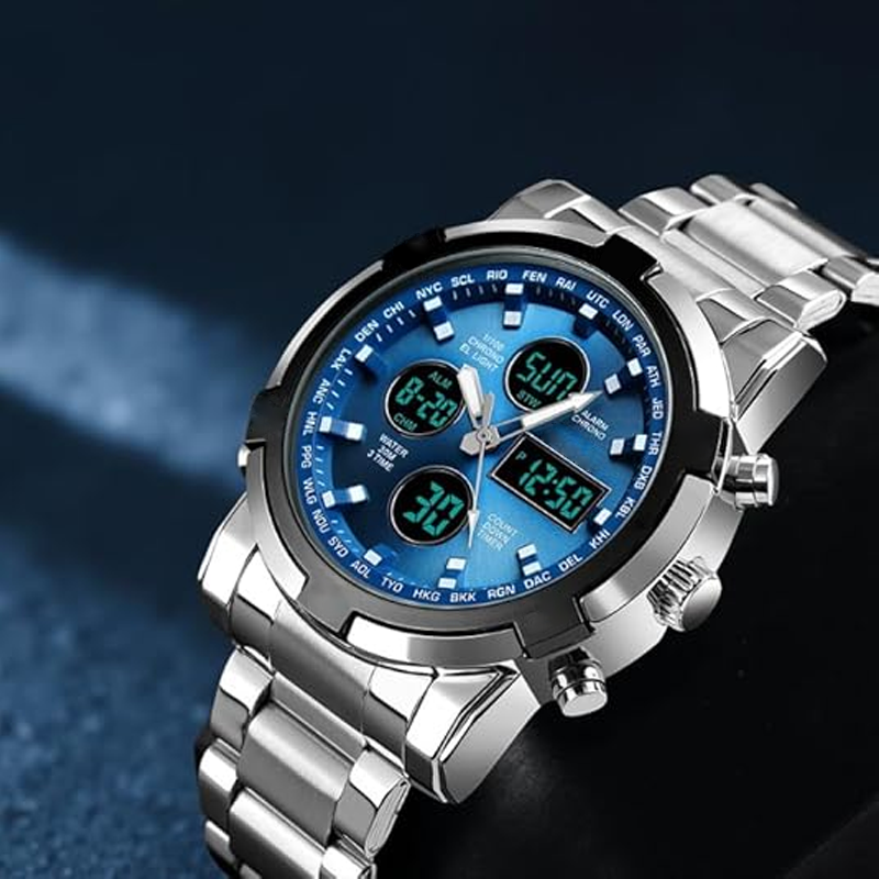 Digital Wristwatch Large 1.9 Inch Dial 3 Time Zones