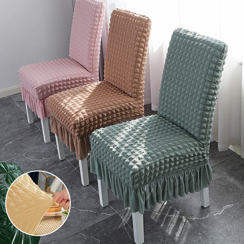 Dining Chair Cover Stretch Fit Ruffled Hem Non-Slip