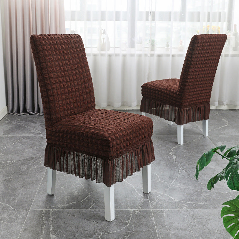 Dining Chair Cover Stretch Fit Ruffled Hem Non-Slip