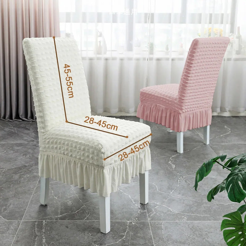 Dining Chair Cover Stretch Fit Ruffled Hem Non-Slip