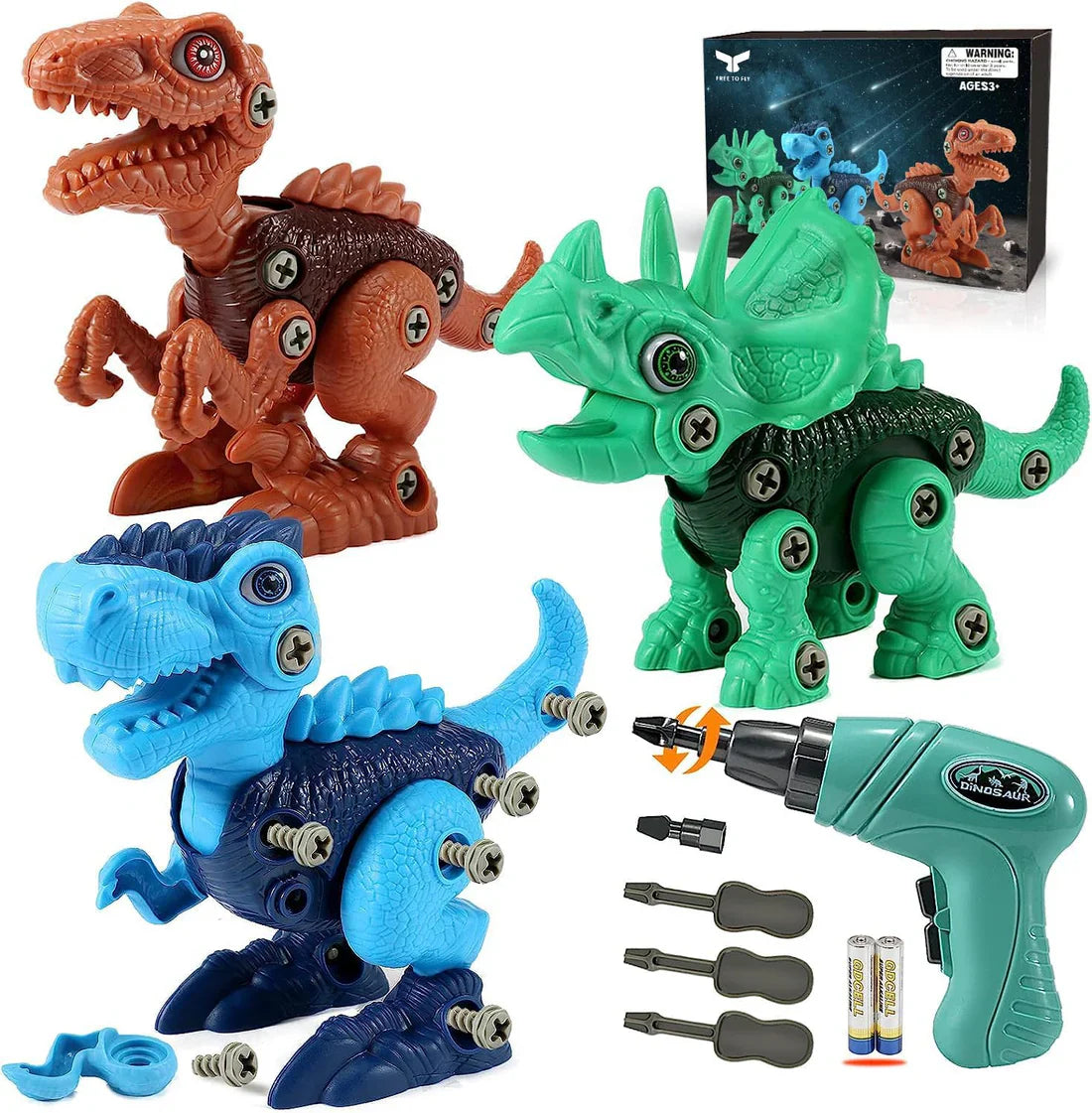 Dinosaur Building Set 3 Models Child-Friendly Drill