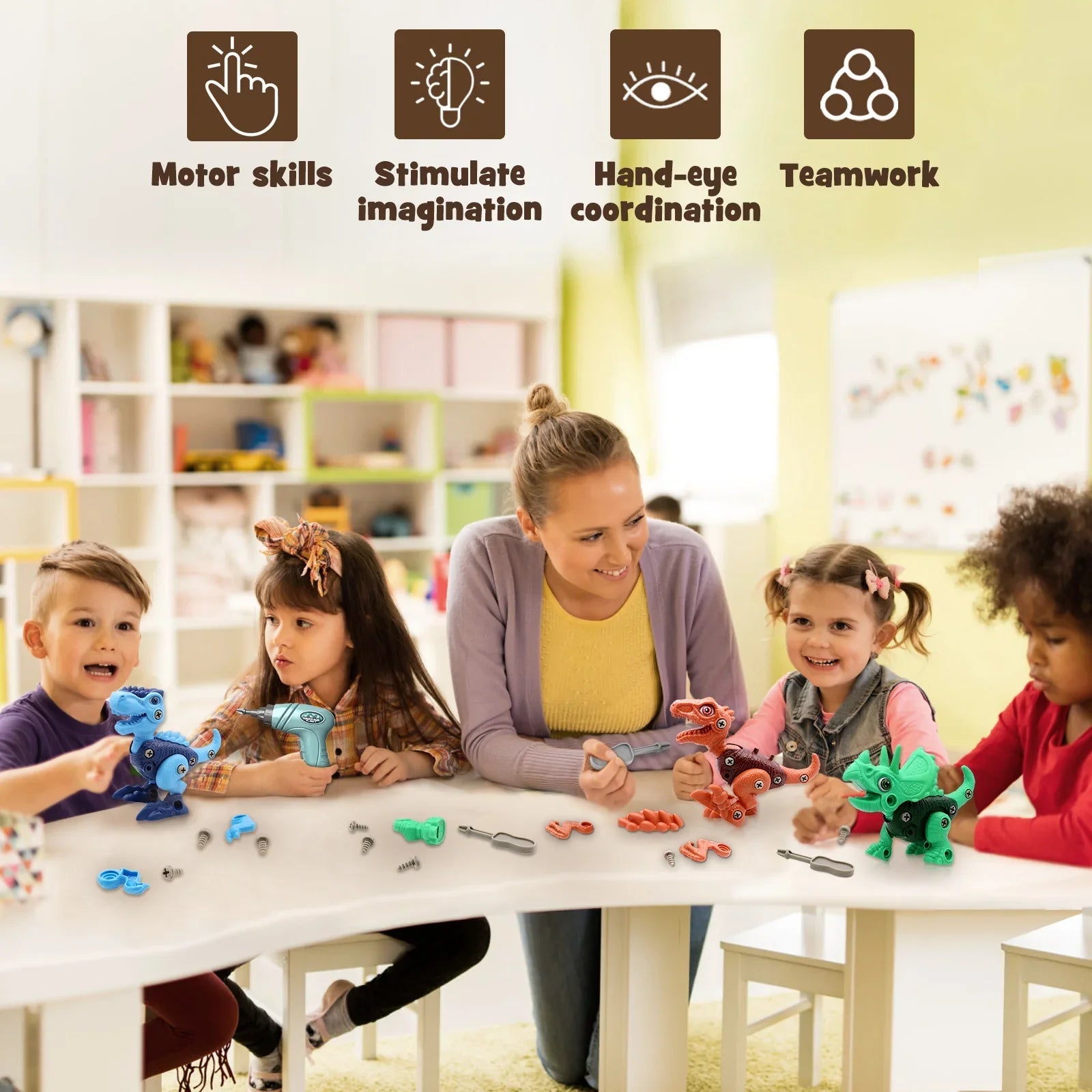 Dinosaur Building Set 3 Models Child-Friendly Drill