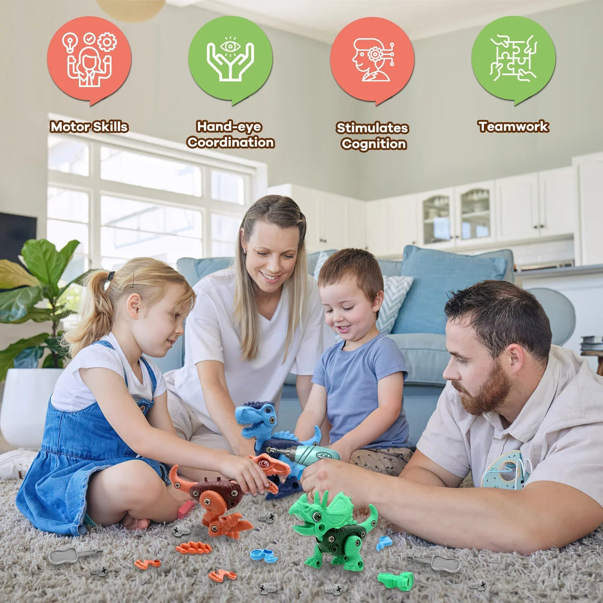 Dinosaur Building Set 3 Models Child-Friendly Drill