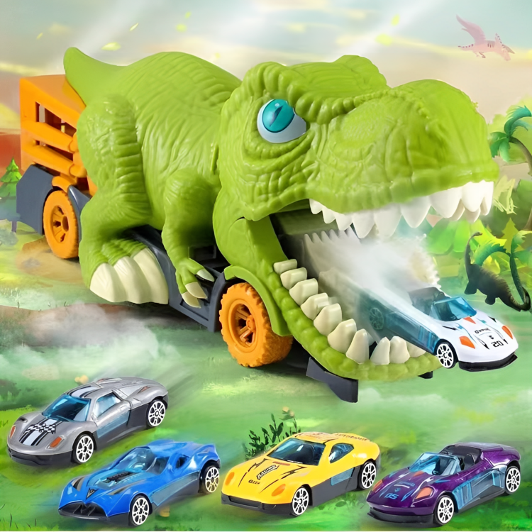 Dinosaur Playset Interactive Chomping Includes Six Cars & Map