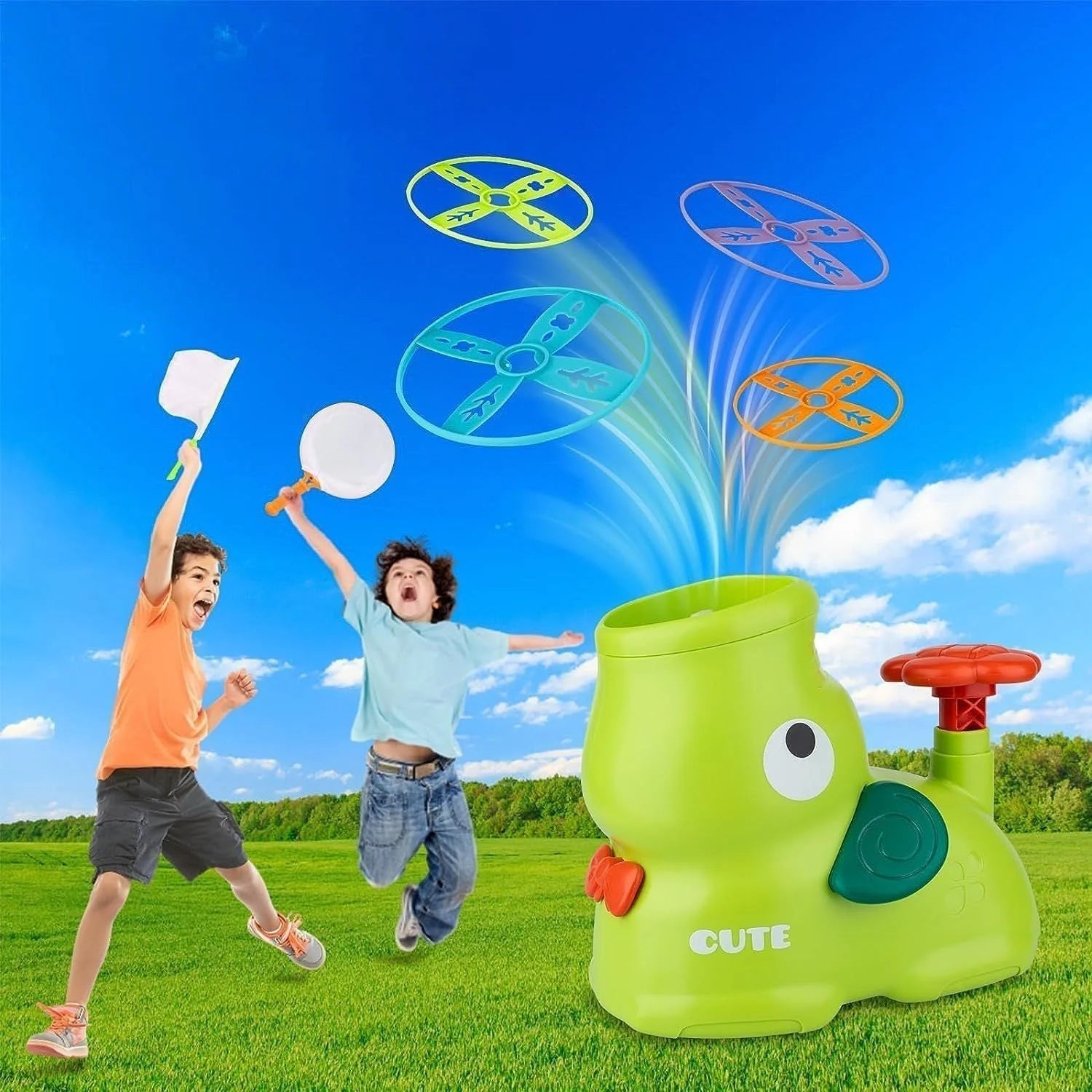 Disc Throwing Game Pedal-Start Launcher Catch Nets & Goggles