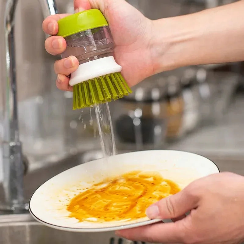 Dish Brush Built-In Soap Dispenser Ergonomic Non-Slip Handle