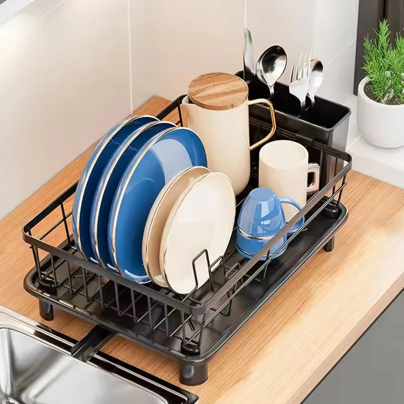 Dish Drainer Integrated Water Outlet Stainless Steel Large Capacity