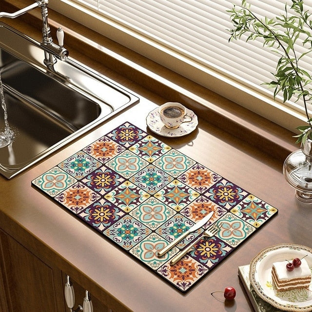 Dish Drying Mat Absorbent Polyester Non-Slip Antibacterial