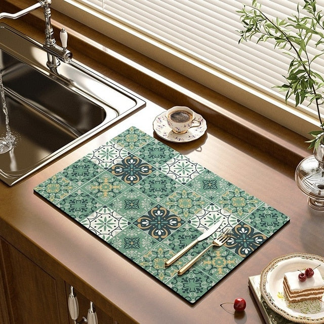 Dish Drying Mat Absorbent Polyester Non-Slip Antibacterial