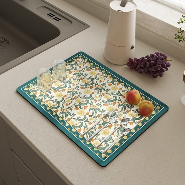 Dish Drying Mat Absorbent Polyester Non-Slip Antibacterial