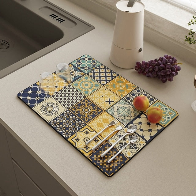 Dish Drying Mat Absorbent Polyester Non-Slip Antibacterial