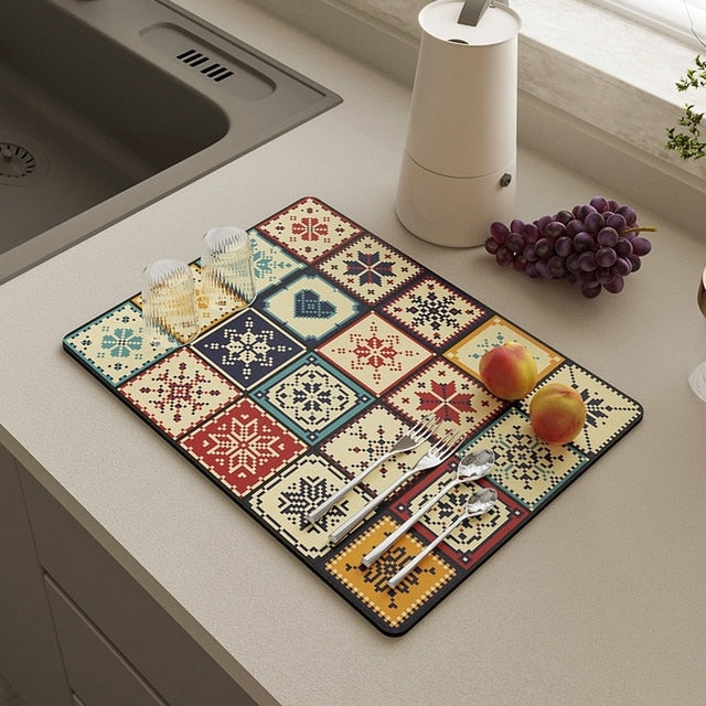 Dish Drying Mat Absorbent Polyester Non-Slip Antibacterial