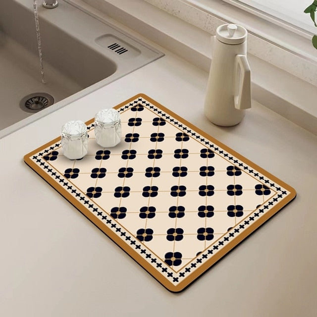 Dish Drying Mat Absorbent Polyester Non-Slip Antibacterial