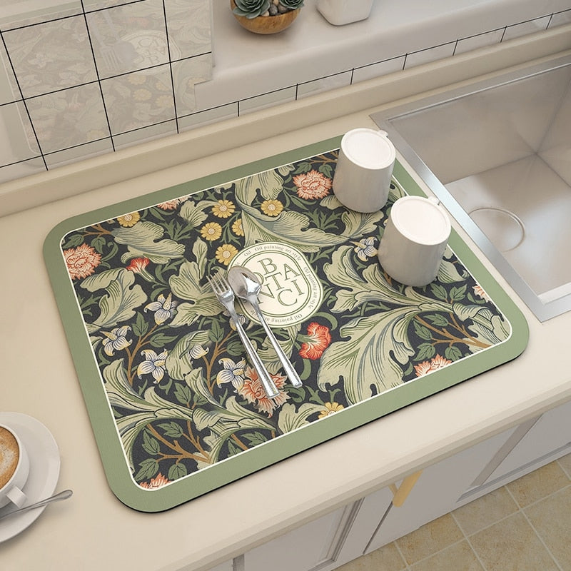 Dish Drying Mat Absorbent Polyester Non-Slip Antibacterial