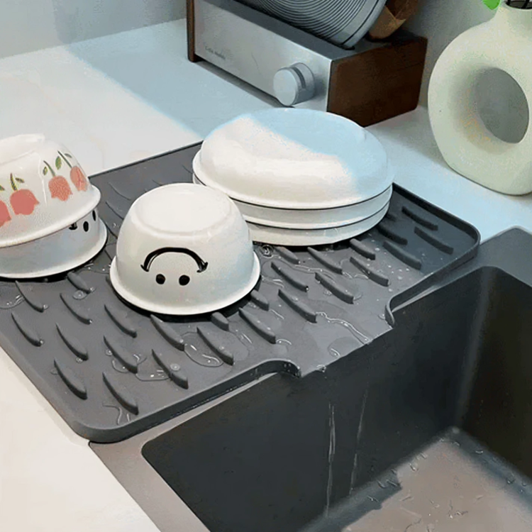 Dish Drying Mat Silicone Drainage Channel Non-Slip