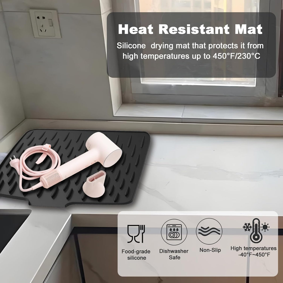 Dish Drying Mat Silicone Drainage Channel Non-Slip