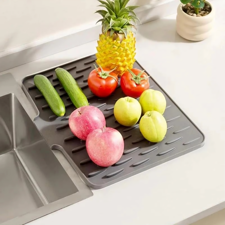 Dish Drying Mat Silicone Drainage Channel Non-Slip