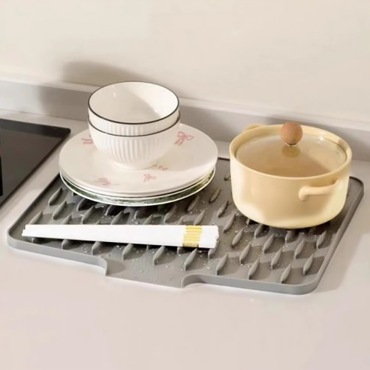 Dish Drying Mat Silicone Drainage Channel Non-Slip