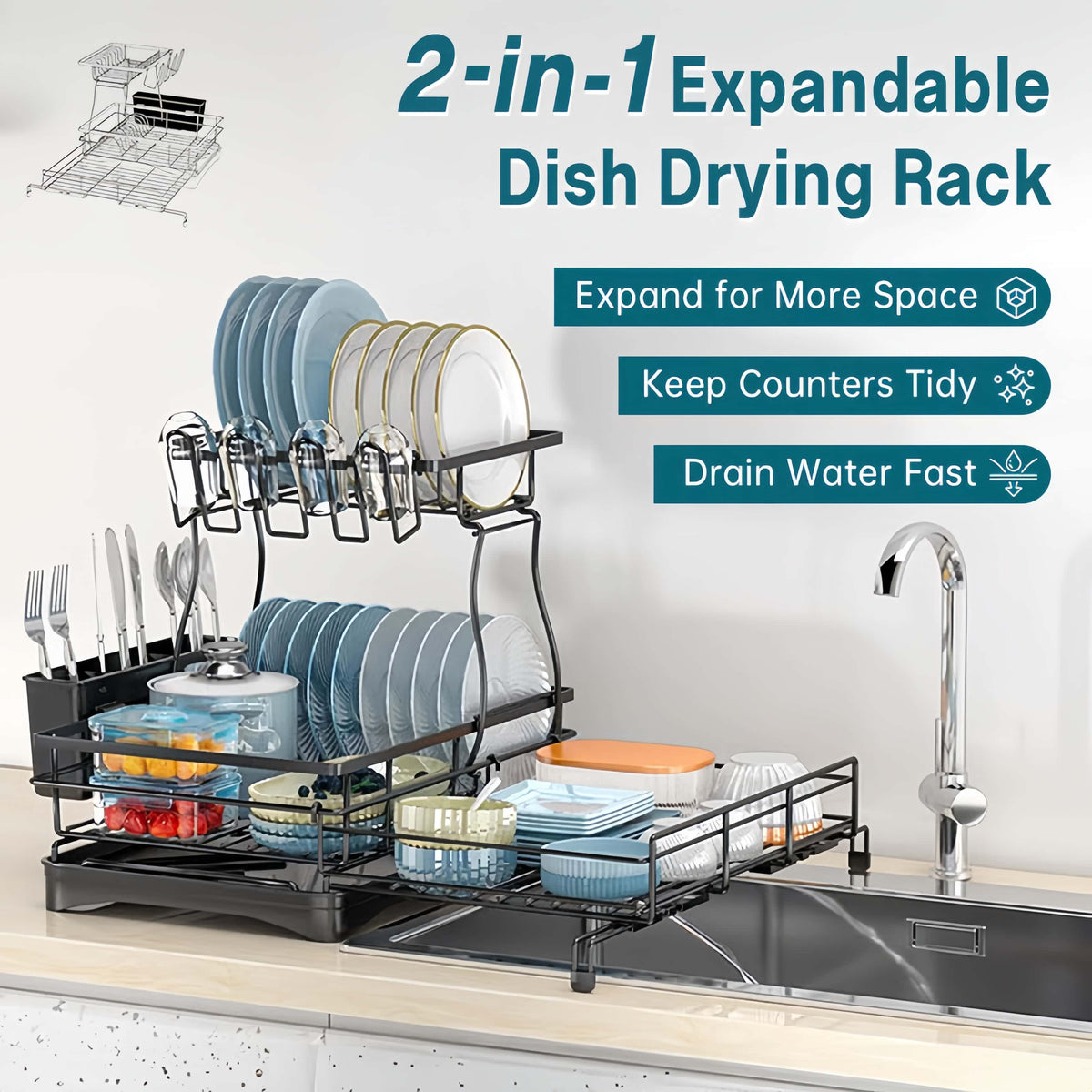 Dish Rack Two-Tier Pull-Out Side & Drip Tray