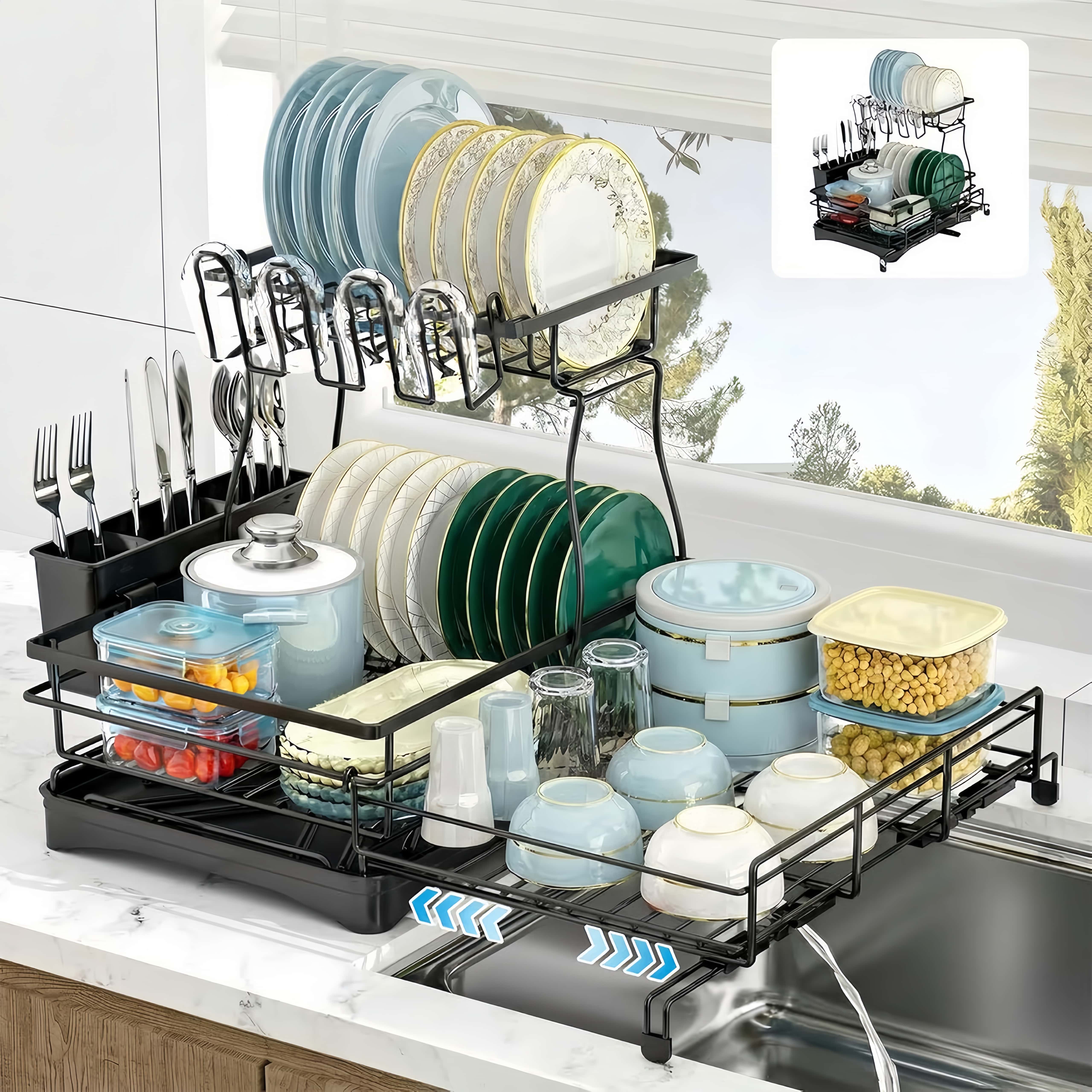 Dish Rack Two-Tier Pull-Out Side & Drip Tray