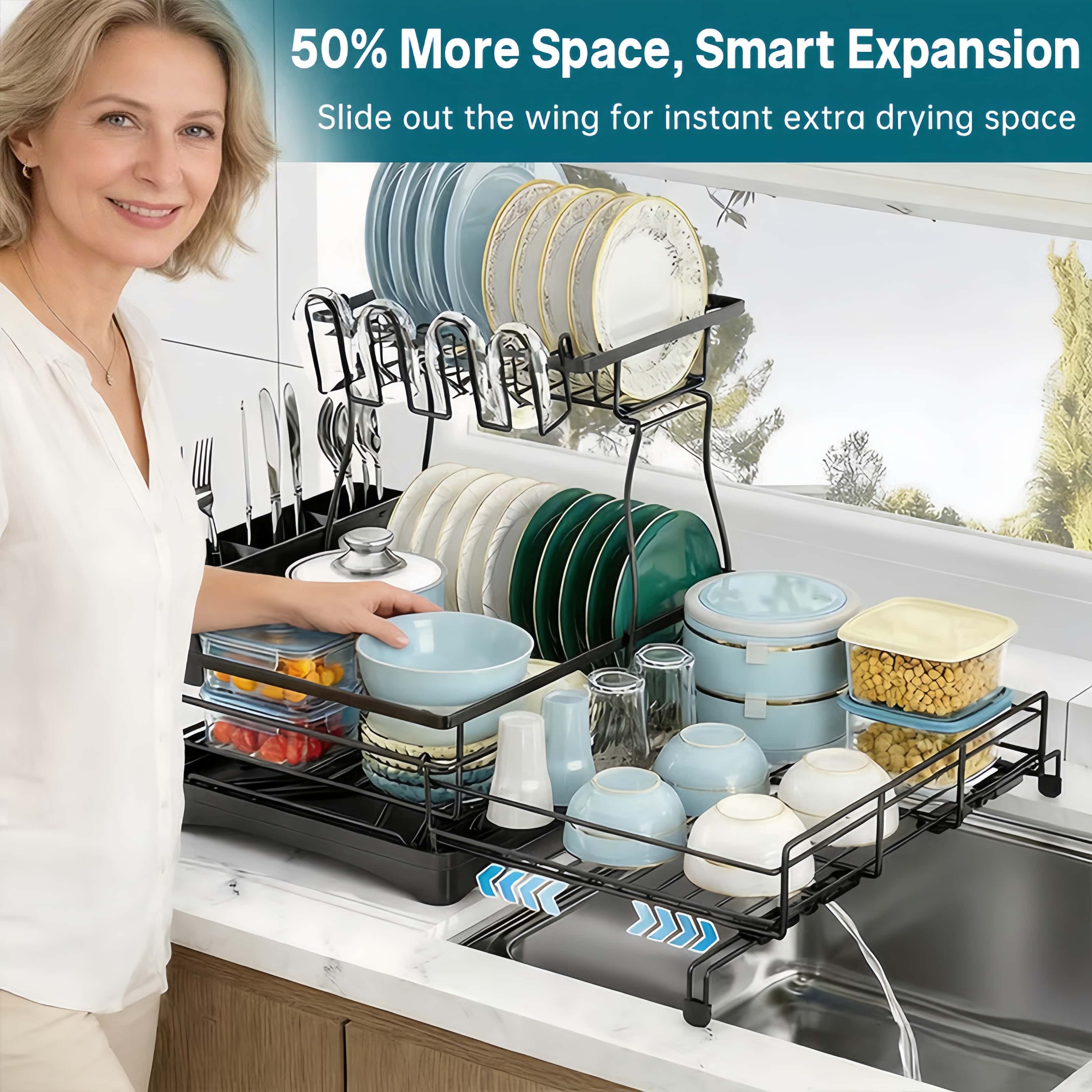Dish Rack Two-Tier Pull-Out Side & Drip Tray