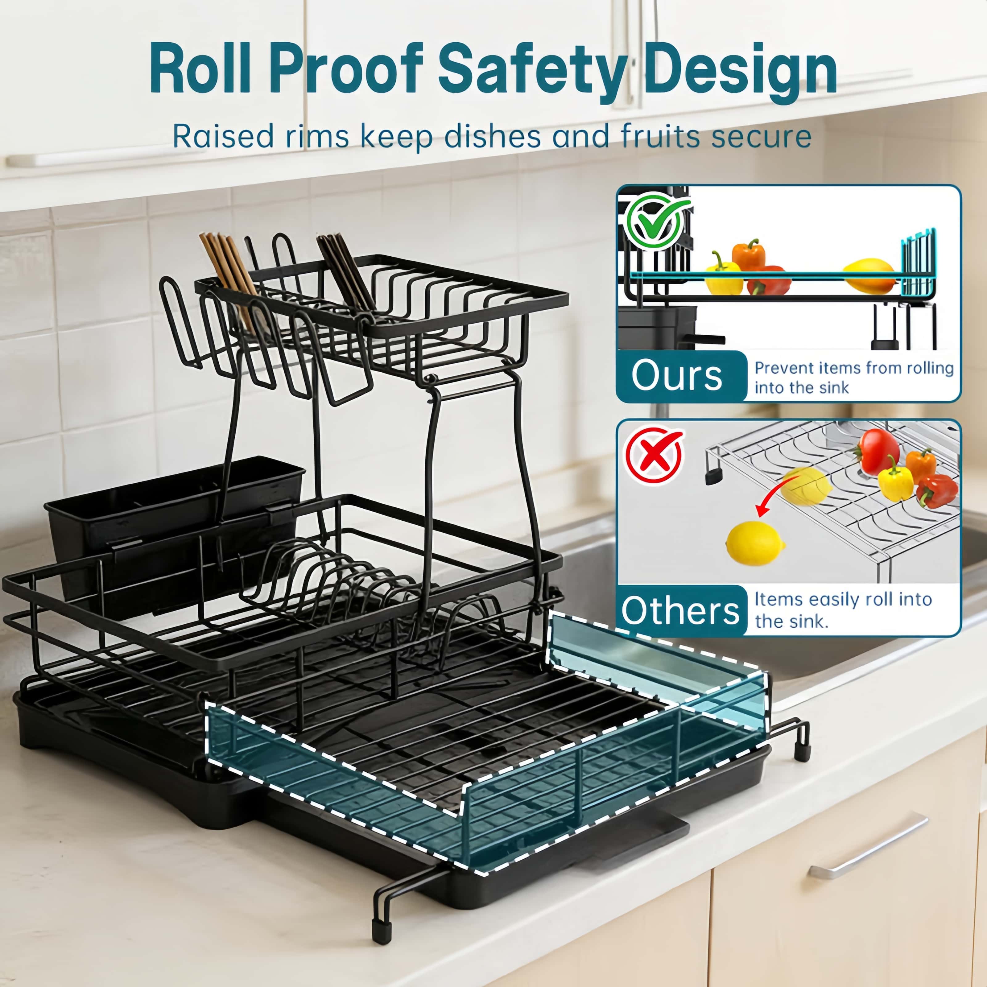 Dish Rack Two-Tier Pull-Out Side & Drip Tray
