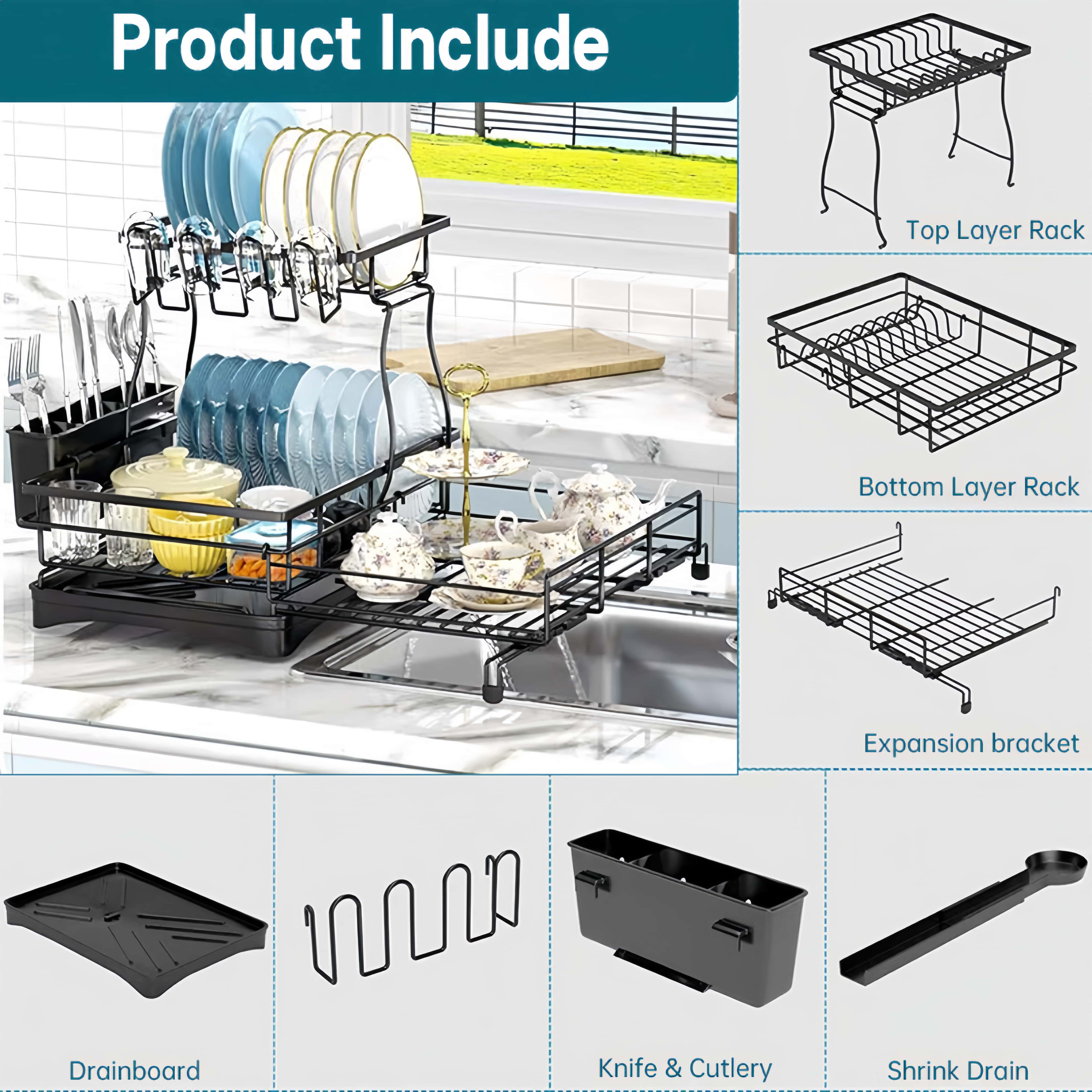 Dish Rack Two-Tier Pull-Out Side & Drip Tray