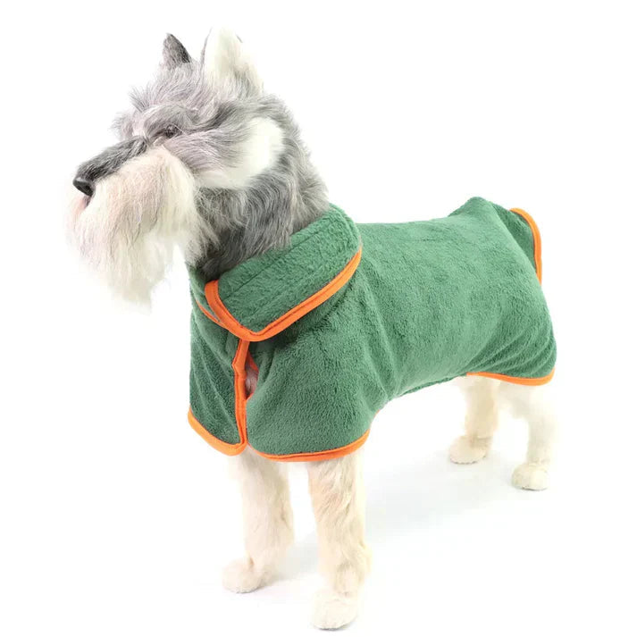 Dog Bathrobe Super-Absorbent Polyester Blend Velcro Closure & Adjustable Collar