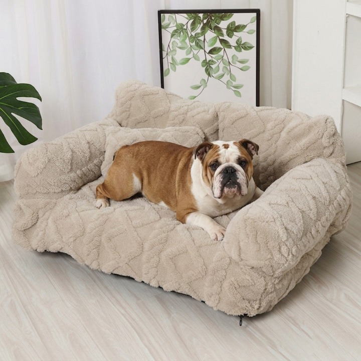 Dog Bed Plush Velour Bolster & Supportive Filling