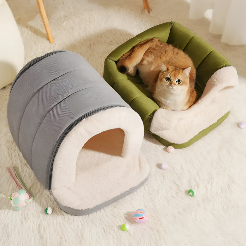 Dog & Cat Bed Convertible Cave-to-Flat Orthopedic Foam