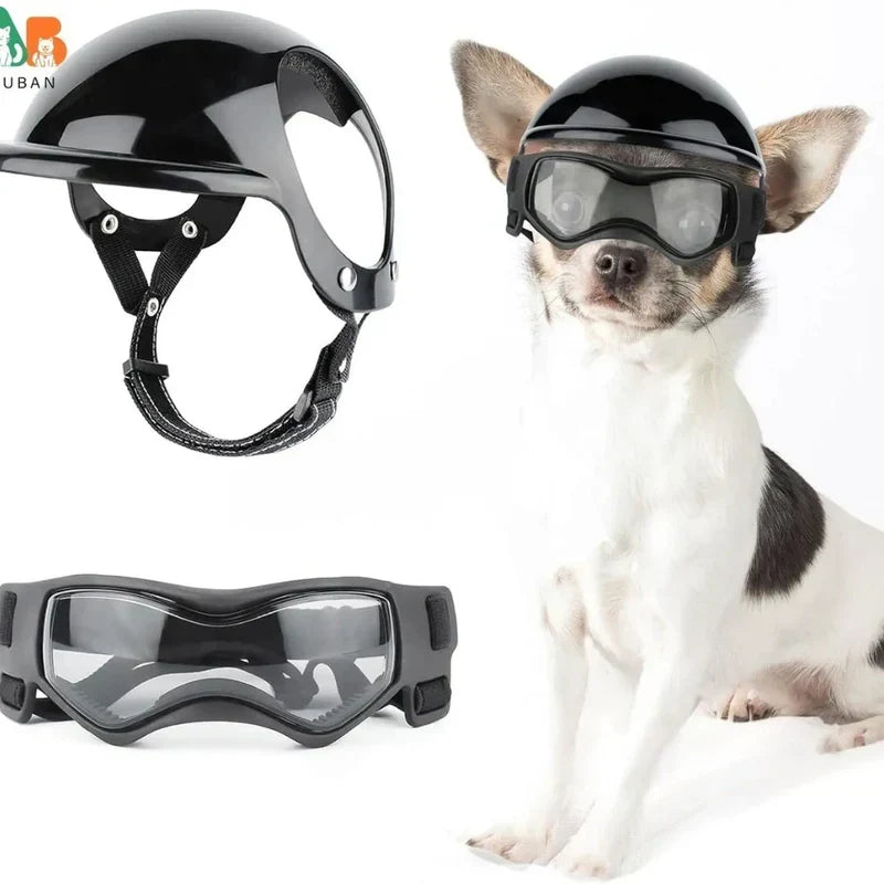 Dog Helmet & Goggles Adjustable Fit & Polycarbonate Lenses