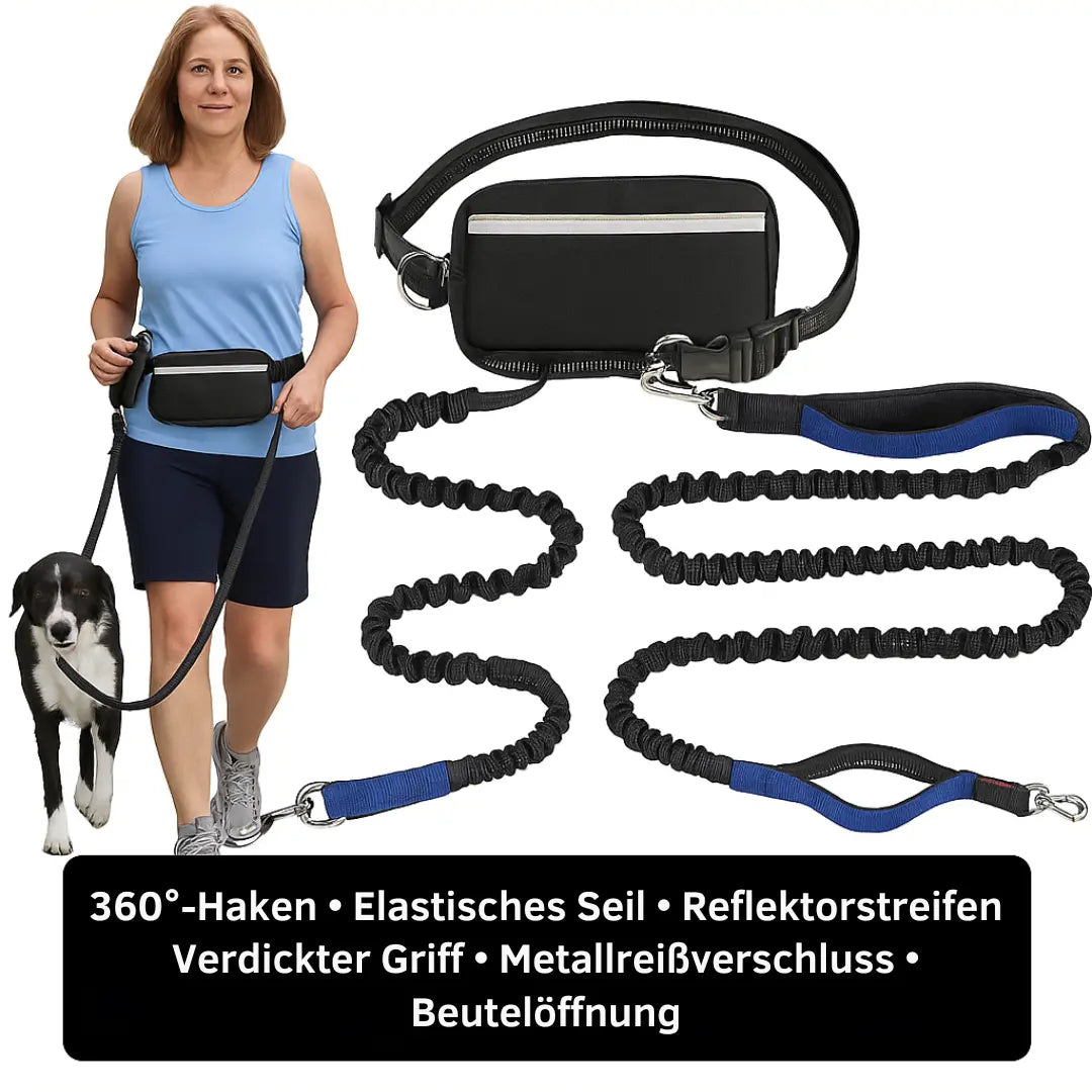 Dog Leash Hands-Free Shock-Absorbing Bungee & Zipper Pocket