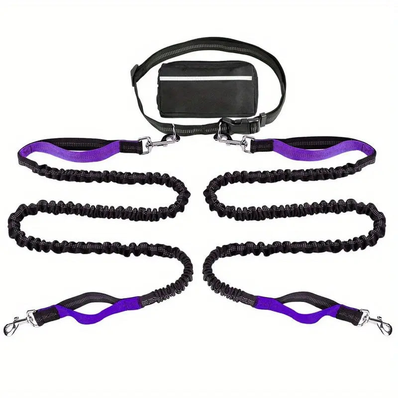 Dog Leash Hands-Free Shock-Absorbing Bungee & Zipper Pocket