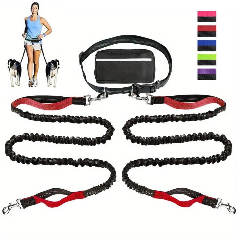 Dog Leash Hands-Free Shock-Absorbing Bungee & Zipper Pocket