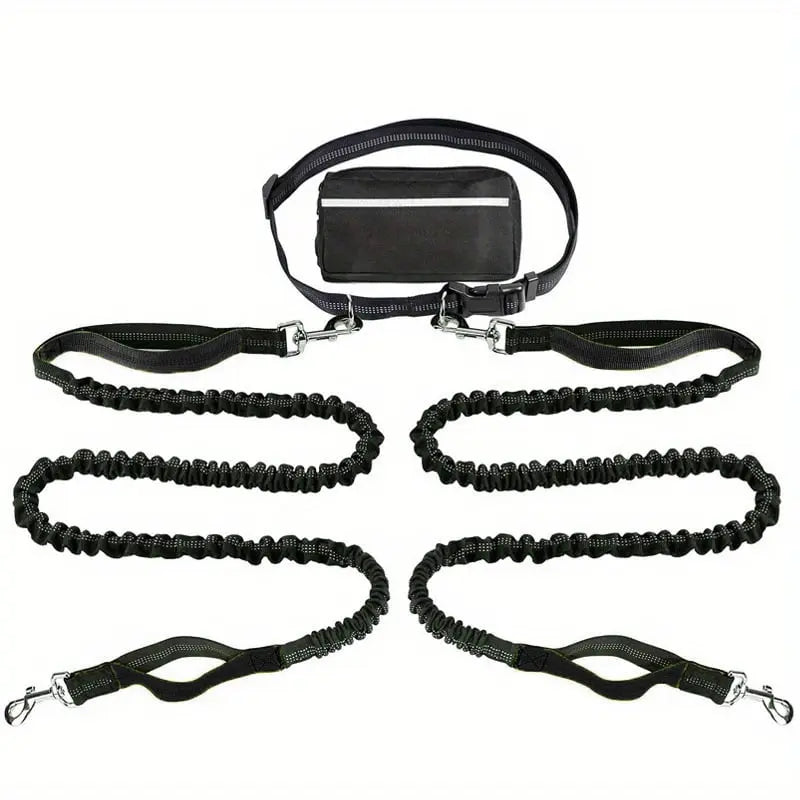 Dog Leash Hands-Free Shock-Absorbing Bungee & Zipper Pocket