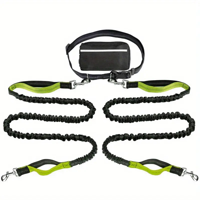 Dog Leash Hands-Free Shock-Absorbing Bungee & Zipper Pocket