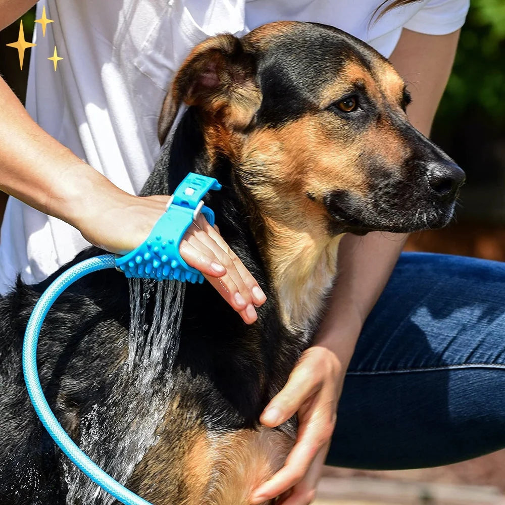 Dog Shower Glove Garden Hose Connection & Silicone Bristles